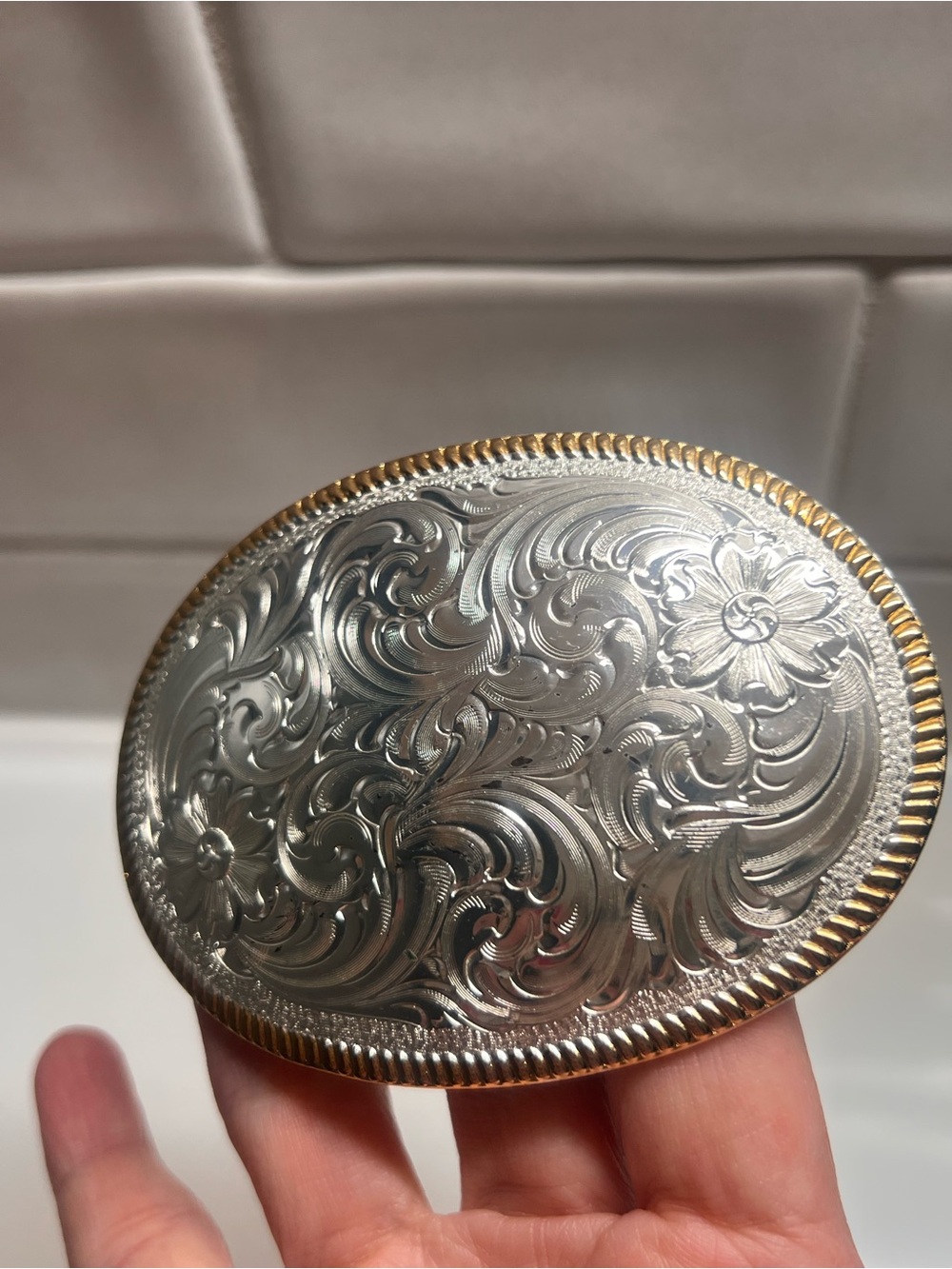 Vintage 1980’s Montana Silversmiths Silver Plate Western Floral Belt Buckle
